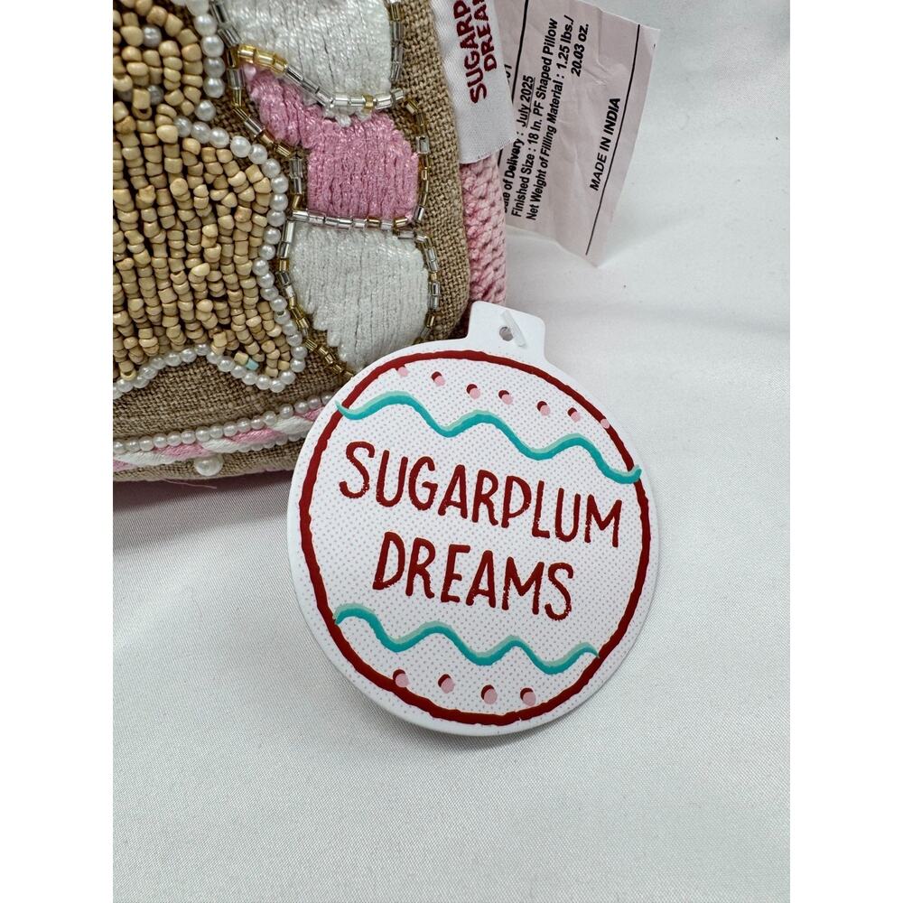 Sugar Plum Dreams Christmas Holiday Throw Pillow Pastel Beaded Bling Beads NWT - Picture 3 of 9